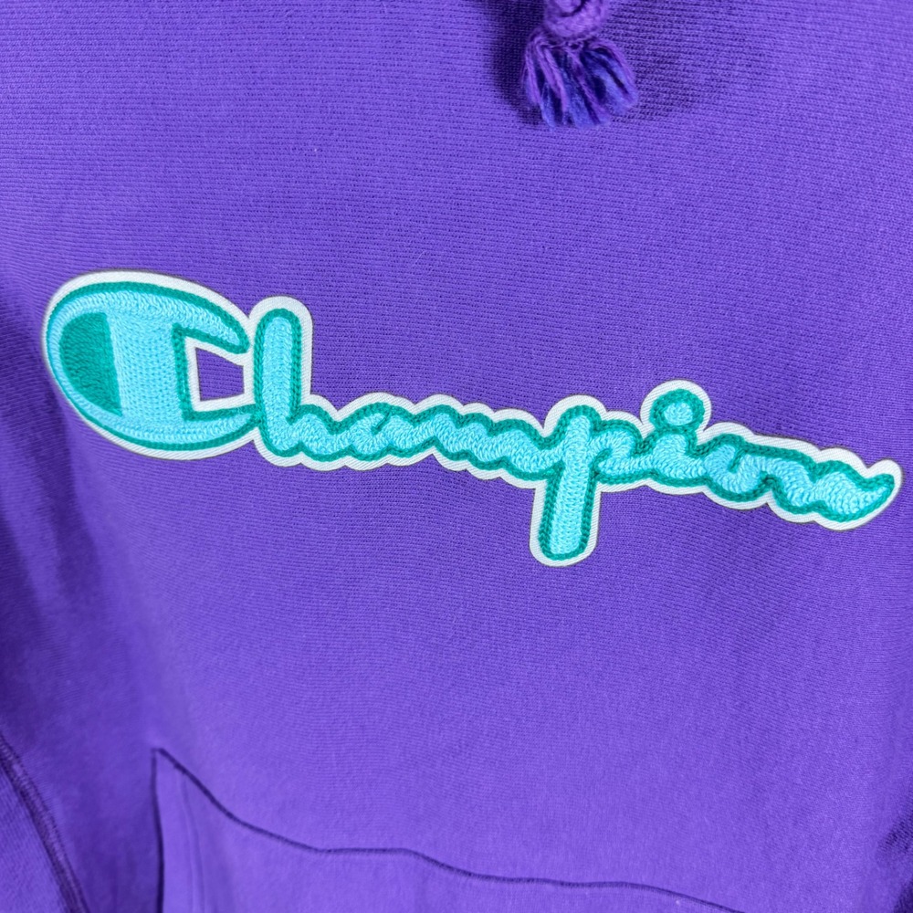 Vintage Reverse Weave Champion Purple Hoodie Warm Up Large - Picture 2 of 8